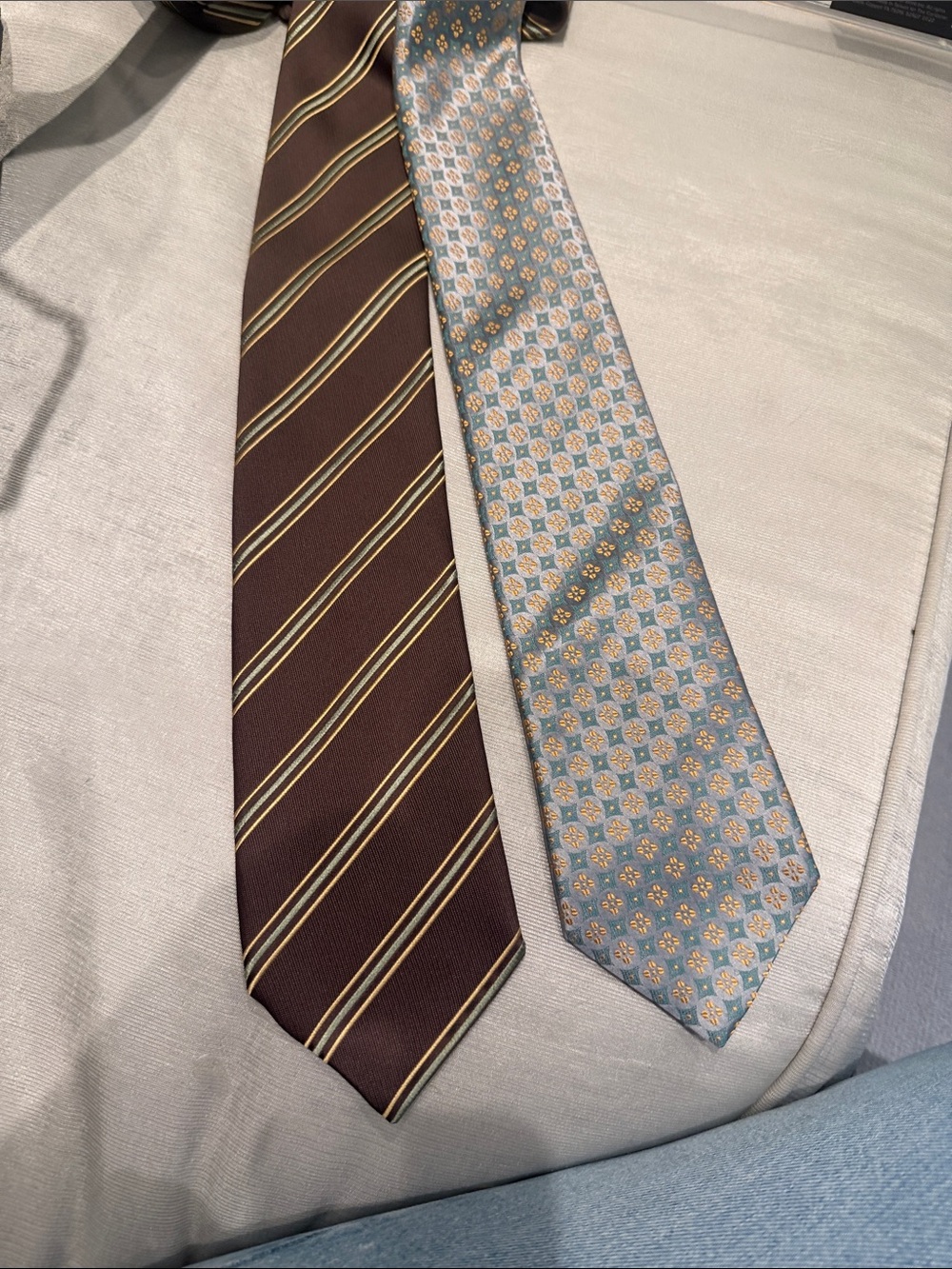 Men's Brown Striped Tie and Light Blue Geo-Pattern Tie Duo